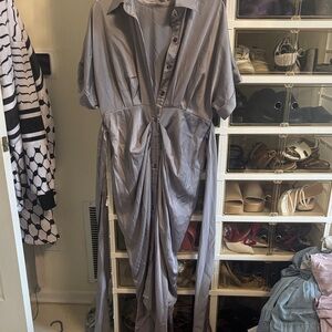 Gray Button-Up Maxi Dress